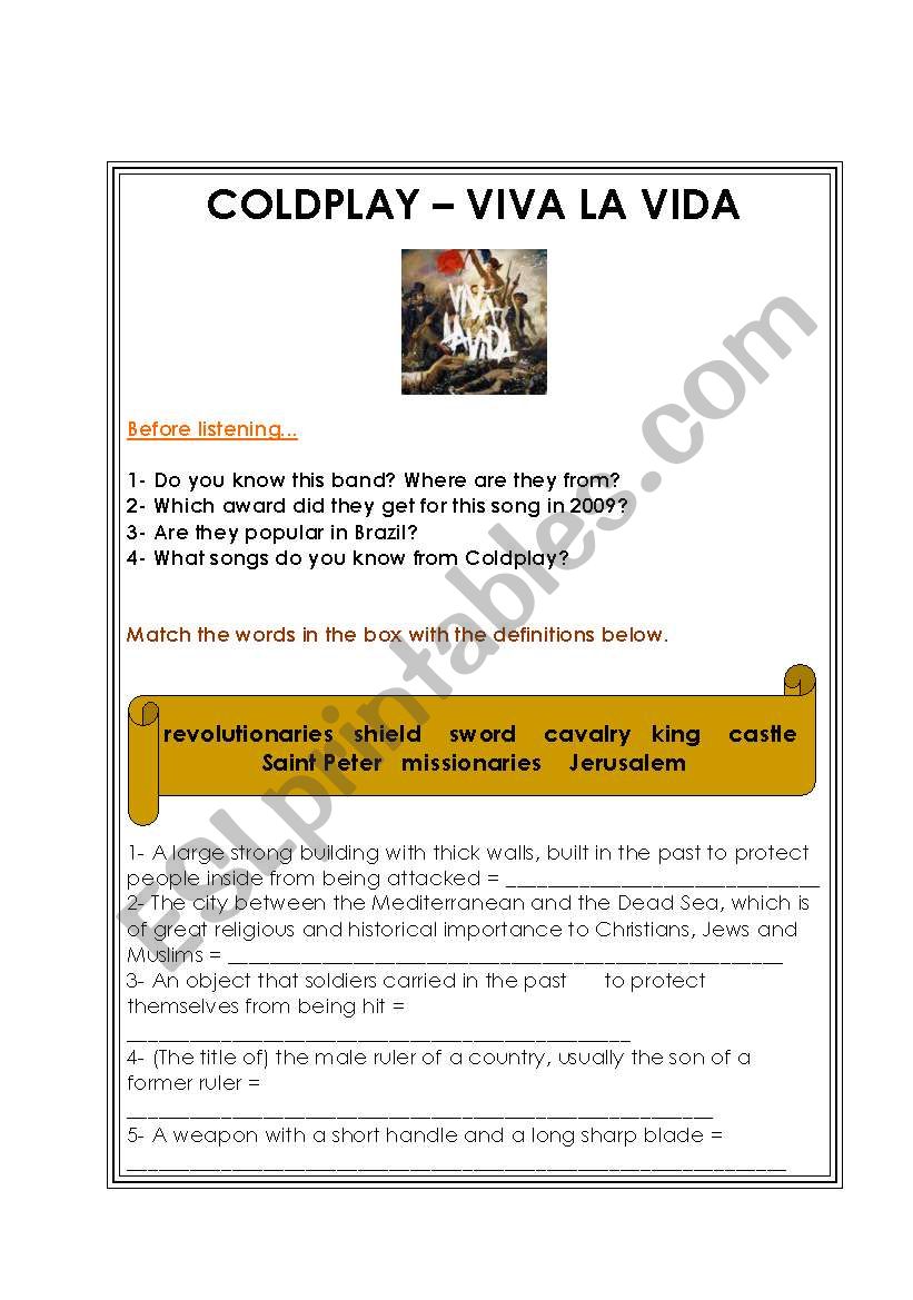 Coldplay - Viva la Vida [Song Class  worksheet]